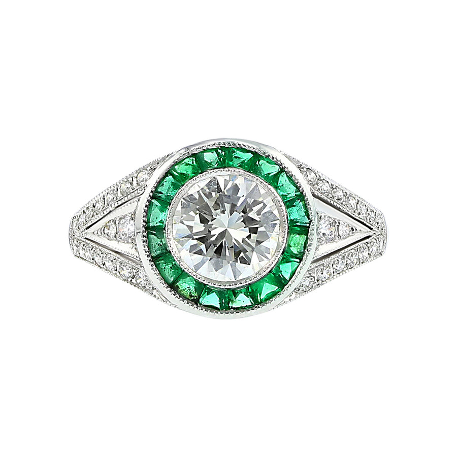 Platinum 1.03 Carat Diamond and Emerald Ring