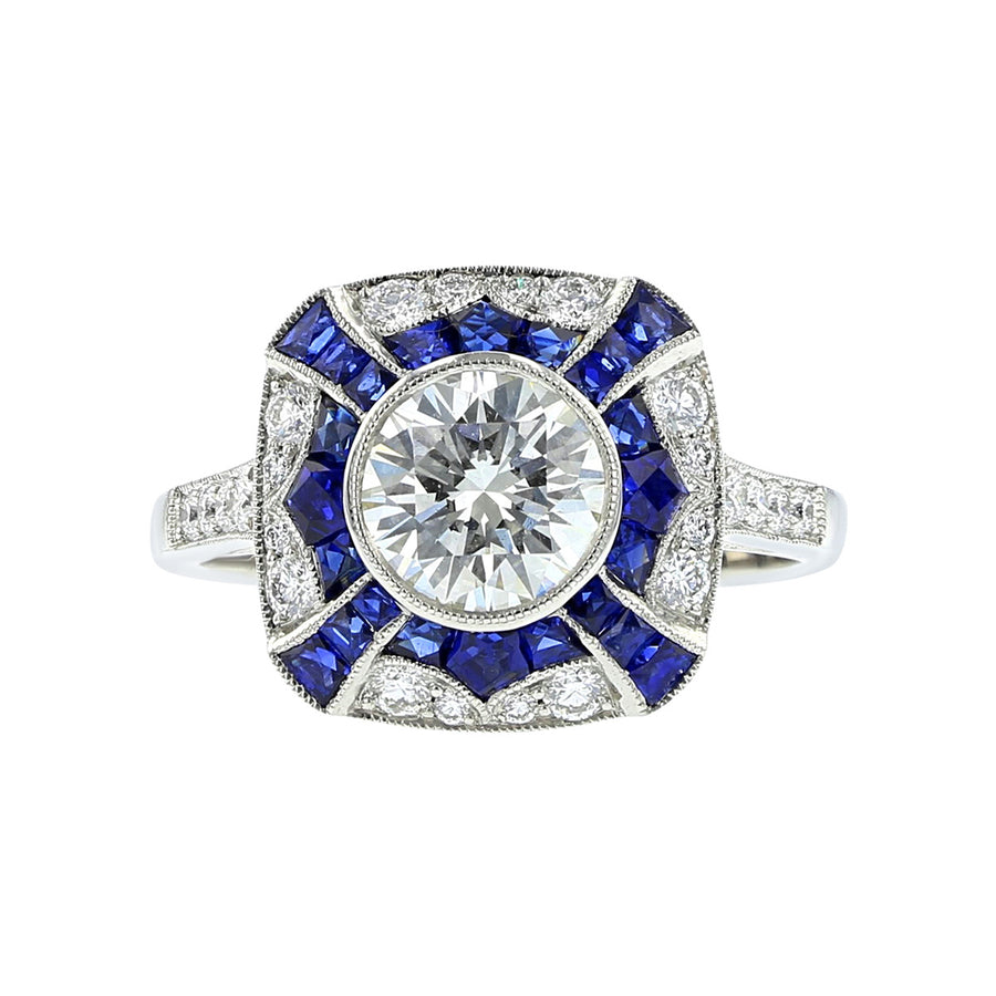 Platinum 1.08 Carat Diamond and Sapphire Ring