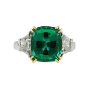 Platinum and 18K Gold Emerald 3-Stone Ring