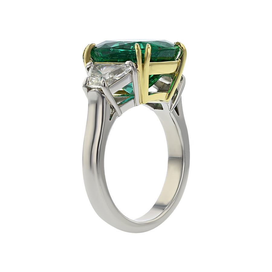 Platinum and 18K Gold Emerald 3-Stone Ring