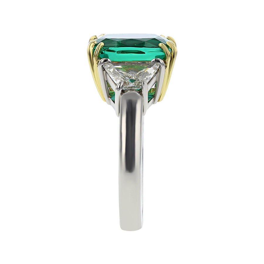 Platinum and 18K Gold Emerald 3-Stone Ring