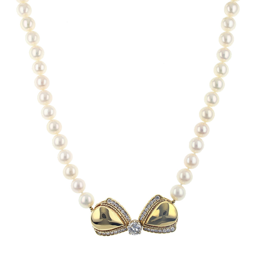 22-Inch Cultured Pearl Necklace with Diamonds