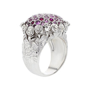 18K White Gold Ruby and Pink Sapphire Cluster Ring