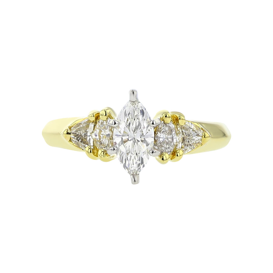 18K Yellow Gold Marquise Diamond Engagement Ring