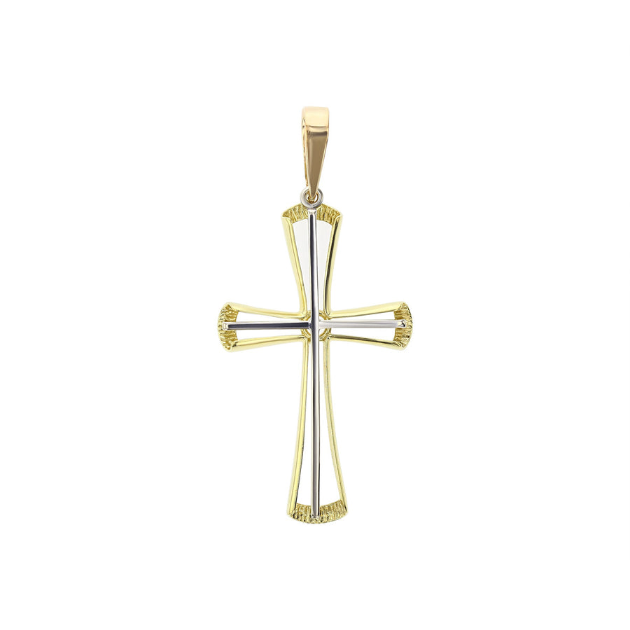 14K Yellow and White Gold 2-Inch Cross Pendant