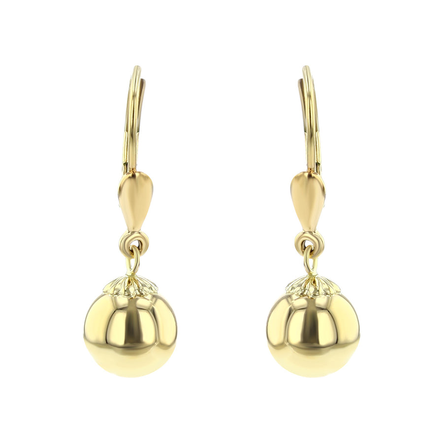 14K Yellow Gold Ball Drop Earrings with Lever Back