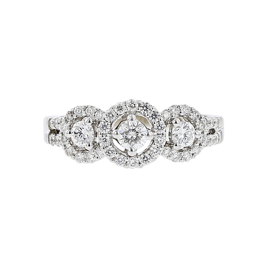14K White Gold Diamond 3-Stone Halo Ring