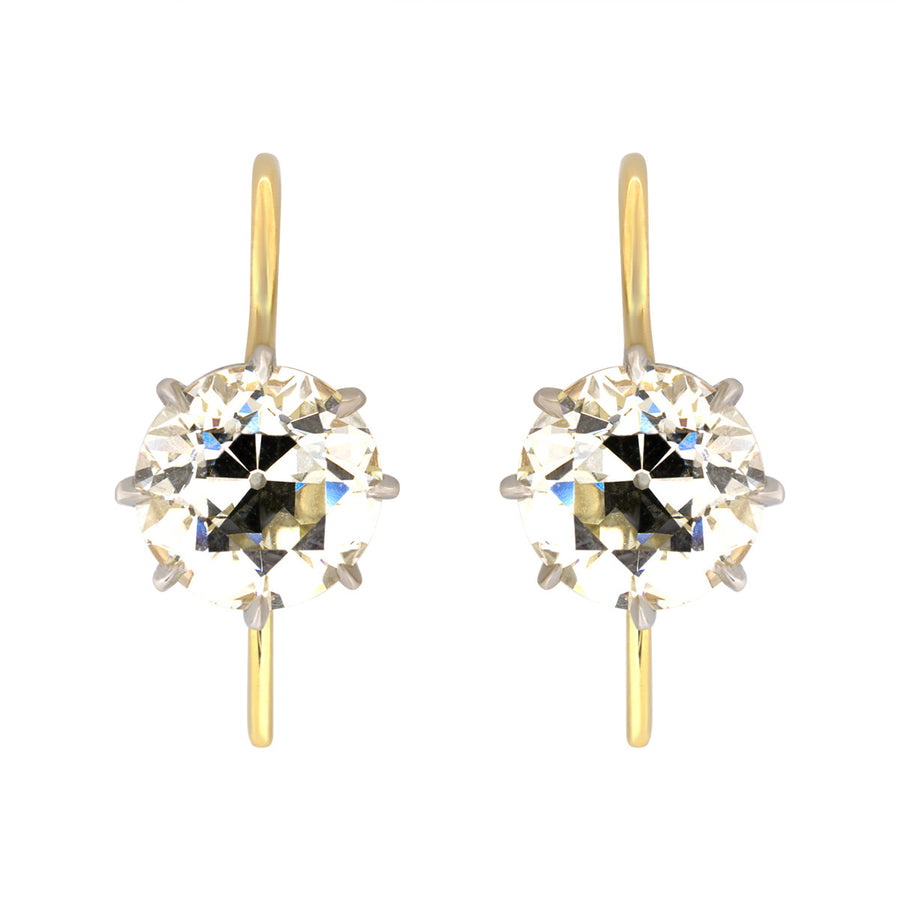 Gold and Platinum European-cut Diamond Drop Earrings