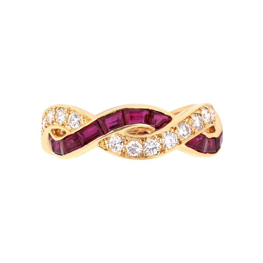 18K Gold Ruby and Diamond Woven Eternity Ring