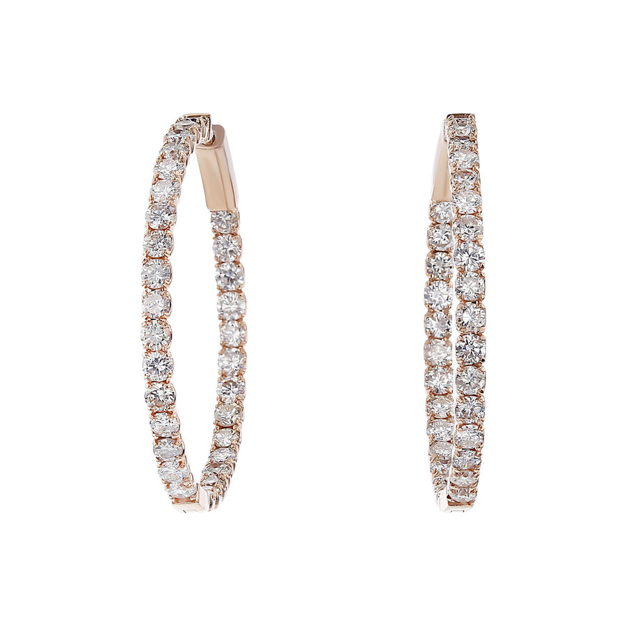 14K Rose Gold Diamond Inside Out Hoop Earrings