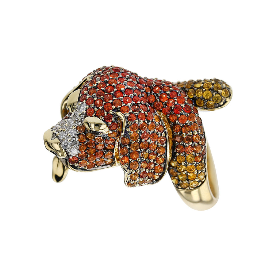 18K Yellow Gold Sapphire and Diamond Dog Ring