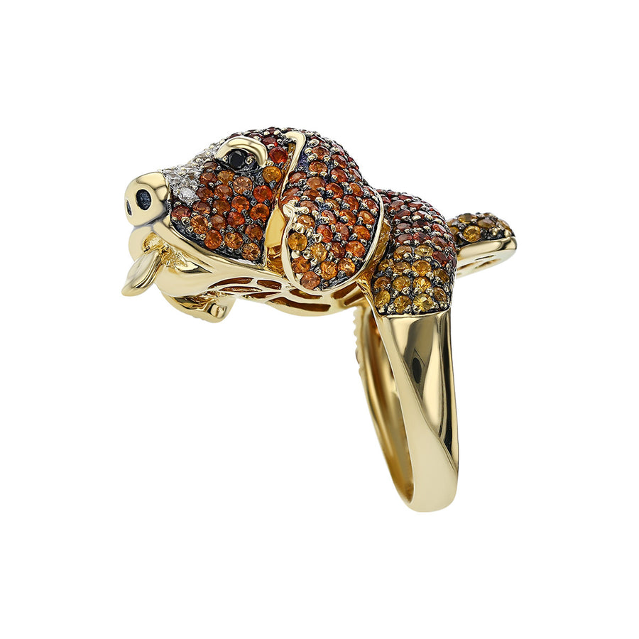 18K Yellow Gold Sapphire and Diamond Dog Ring