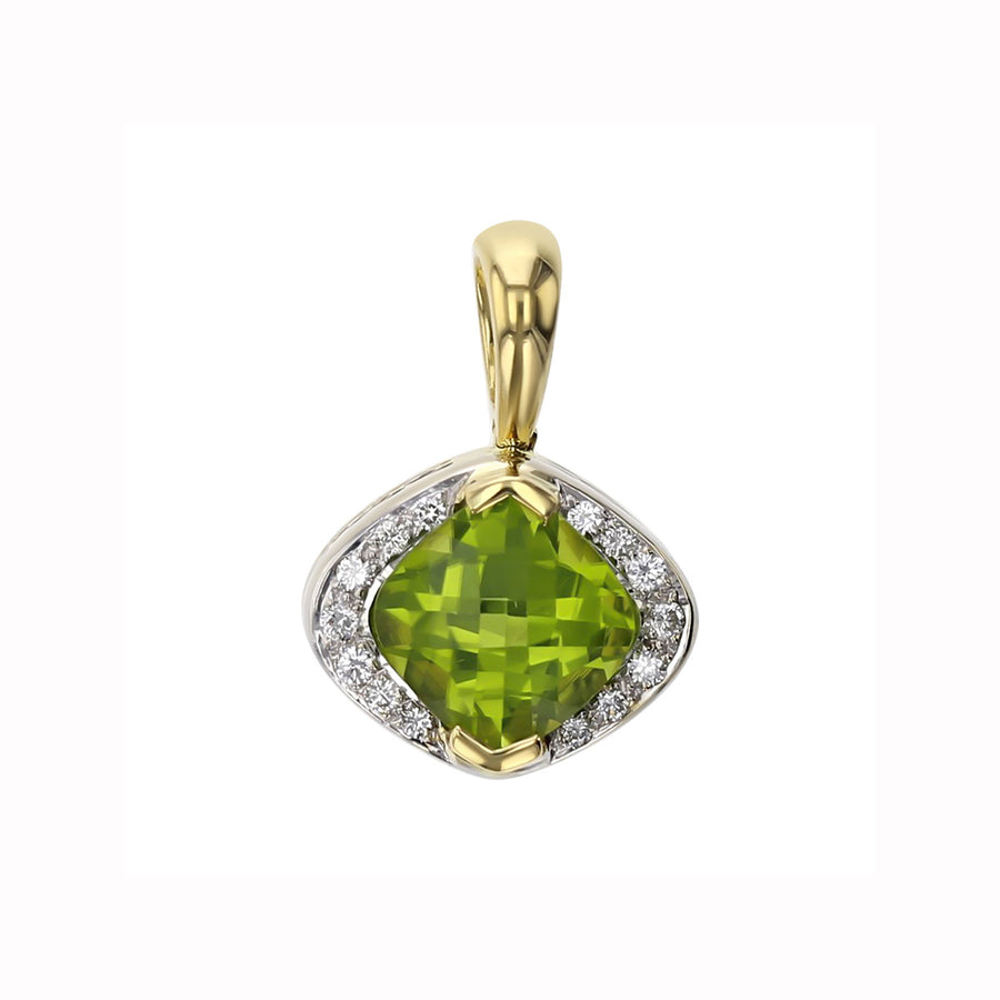 Checkerboard Peridot and Diamond Halo Pendant