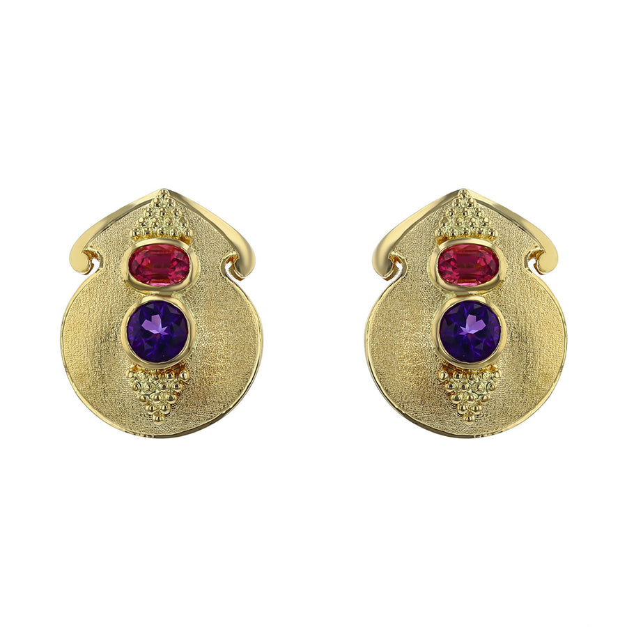 Paula Crevoshay Amethyst and Tourmaline Earrings