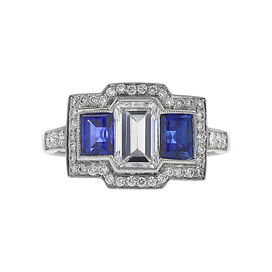 Platinum Diamond and Sapphire Engagement Ring