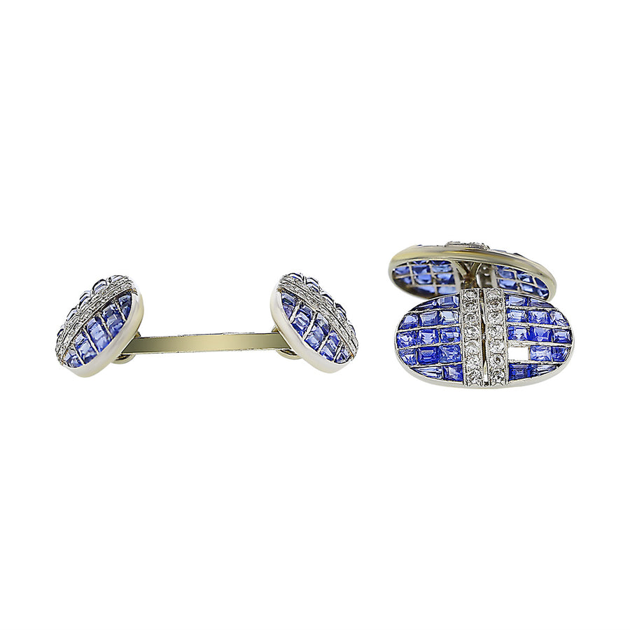 Art Deco Platinum Sapphire and Diamond Cuff Links