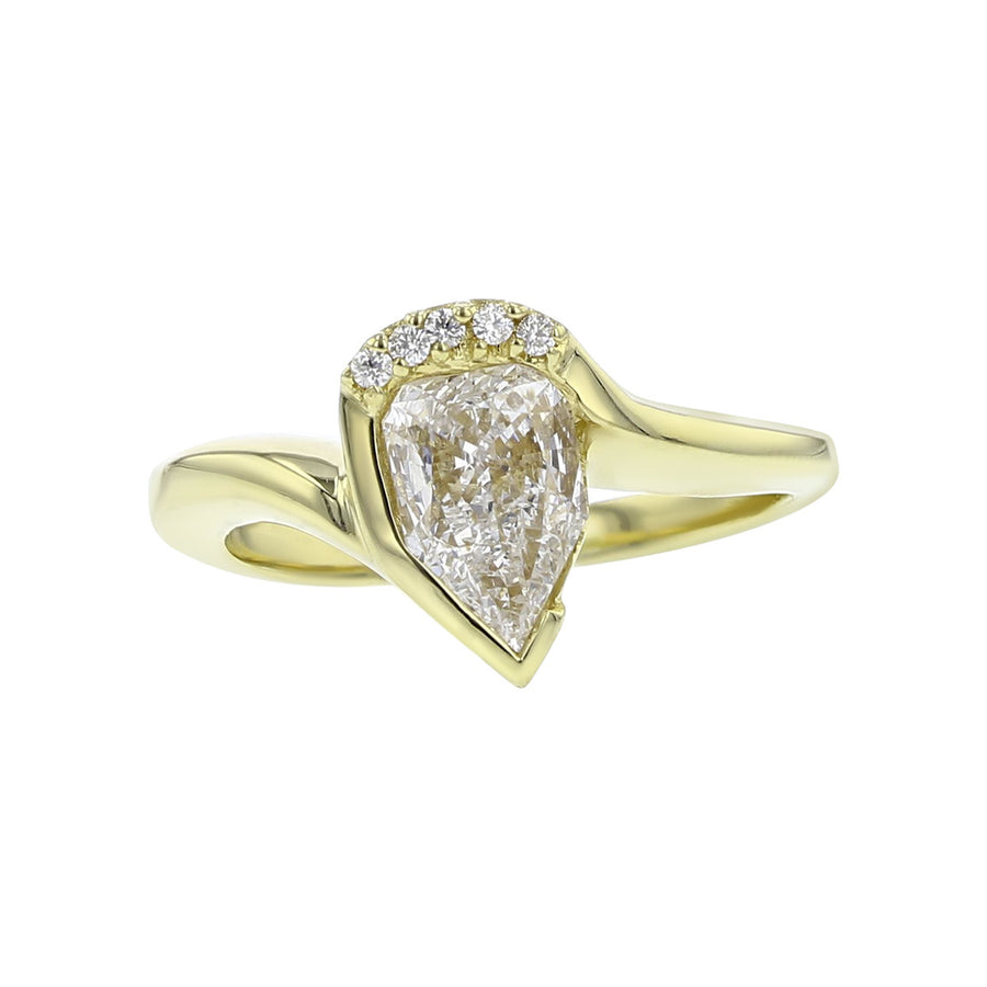 14K Yellow Gold Shield Diamond Ring