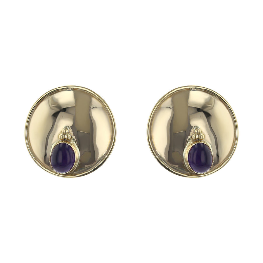 14K Yellow Gold Amethyst Button Earrings