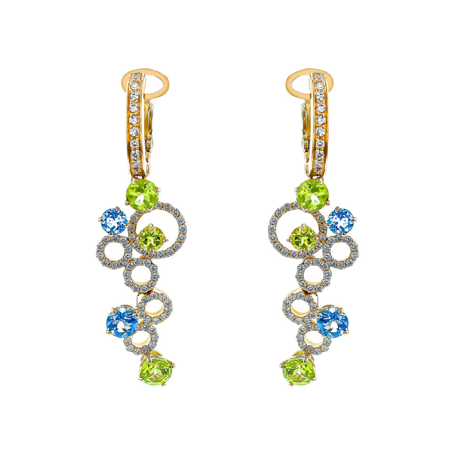 Italian Bubble Drop Earrings with Peridot, Topaz and Diamonds