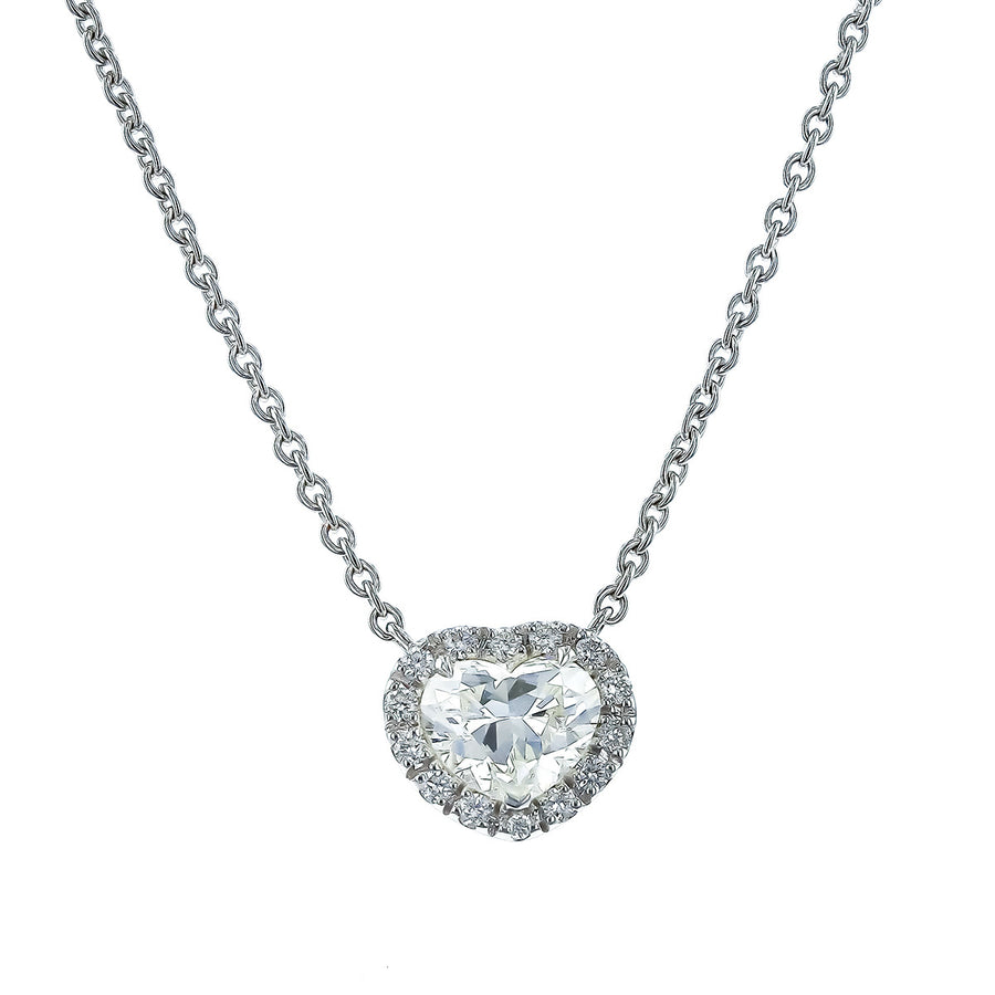 Salavetti Diamond Halo Heart Pendant Necklace