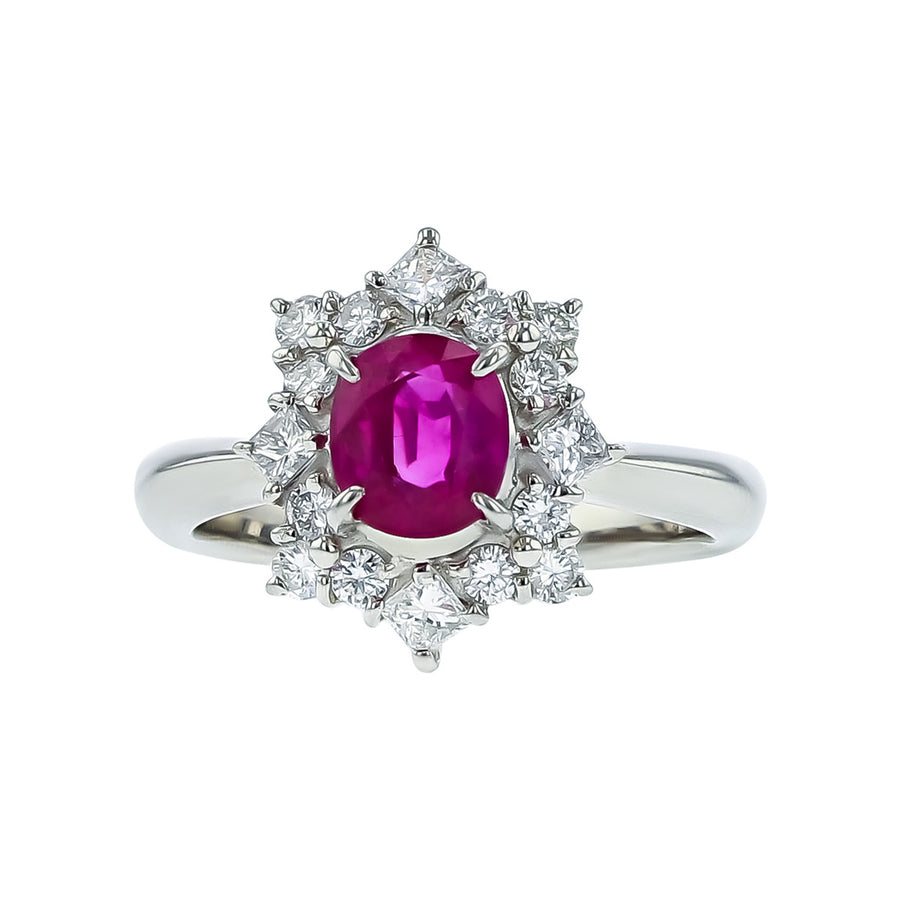 Platinum Ruby and Diamond Halo Ring