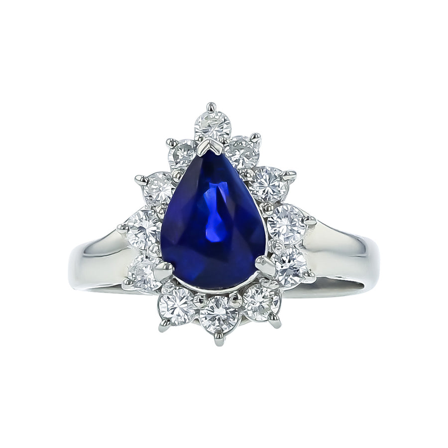 Platinum Sapphire and Diamond Halo Ring