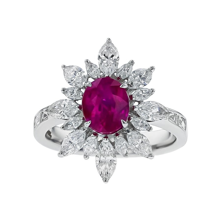 18K White Gold Pink Sapphire and Diamond Halo Ring