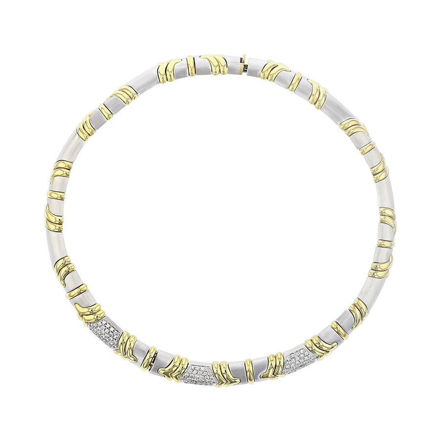17-Inch 18K Two Tone Gold Diamond Link Necklace