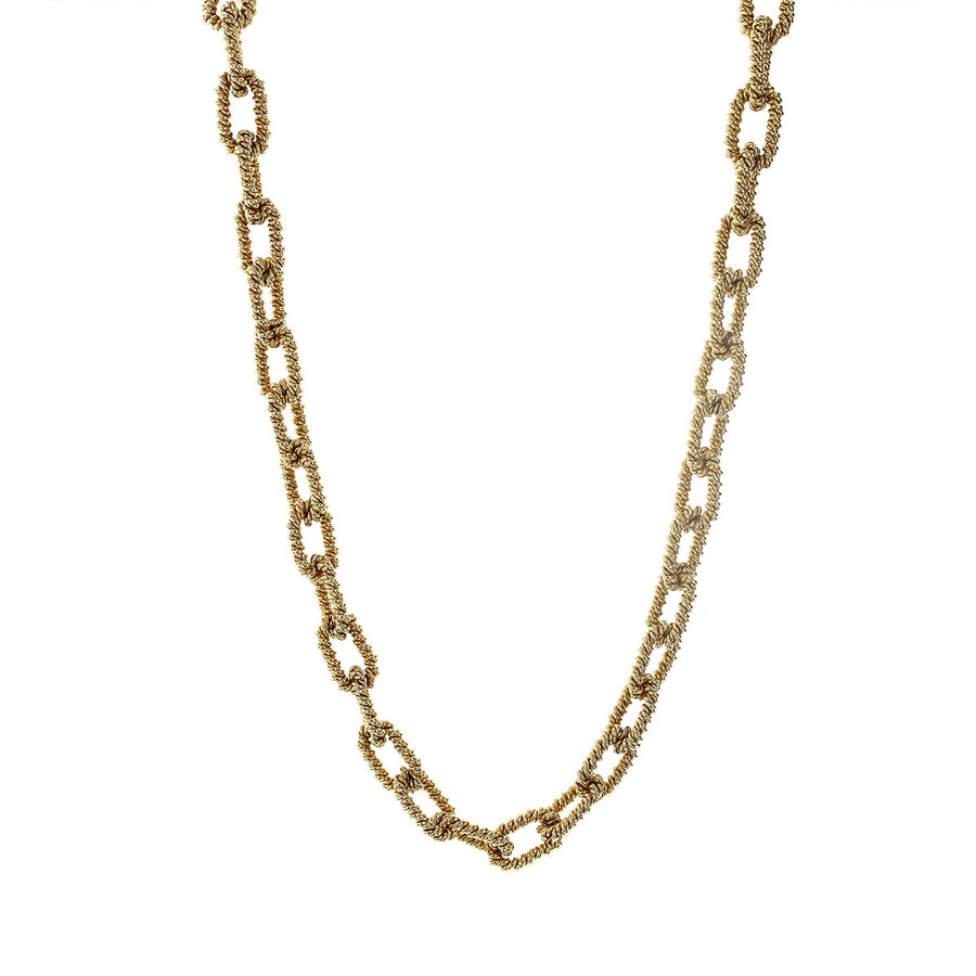 30-Inch 14K Yellow Gold Oval Textured Link Necklace