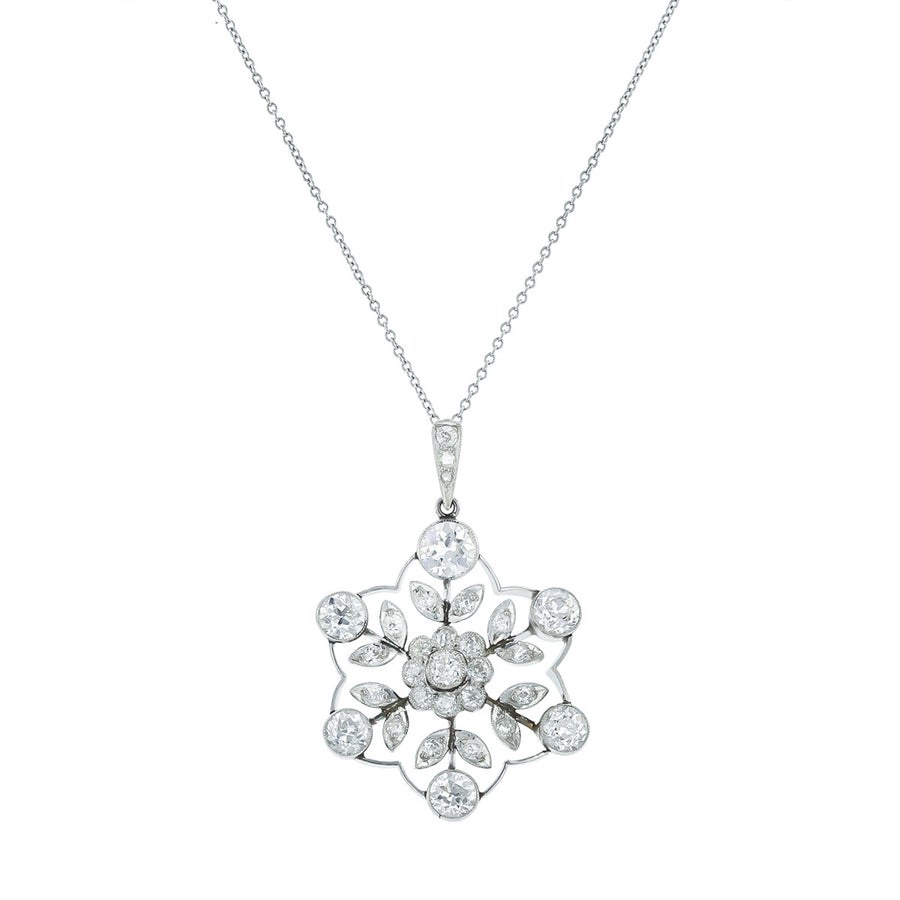 Art Deco Platinum Diamond Snowflake Pendant Necklace