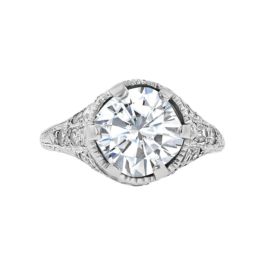 Art Deco Platinum European-cut Diamond Engagement Ring