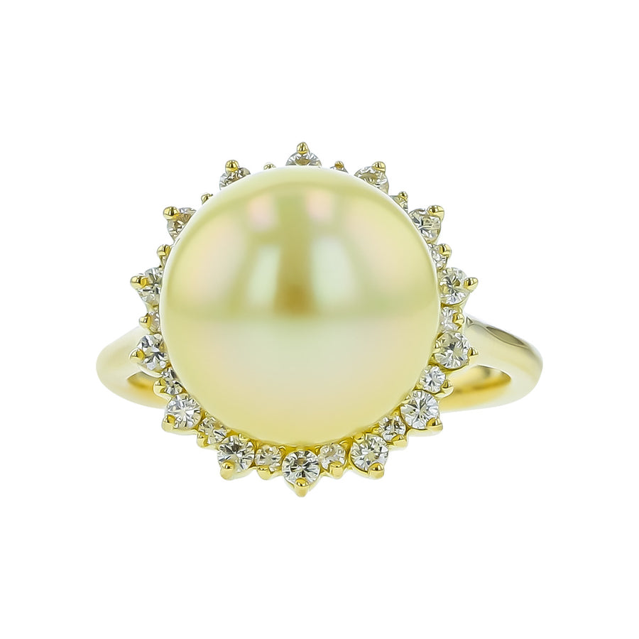 18K Yellow Gold South Sea Pearl and Diamond Ring