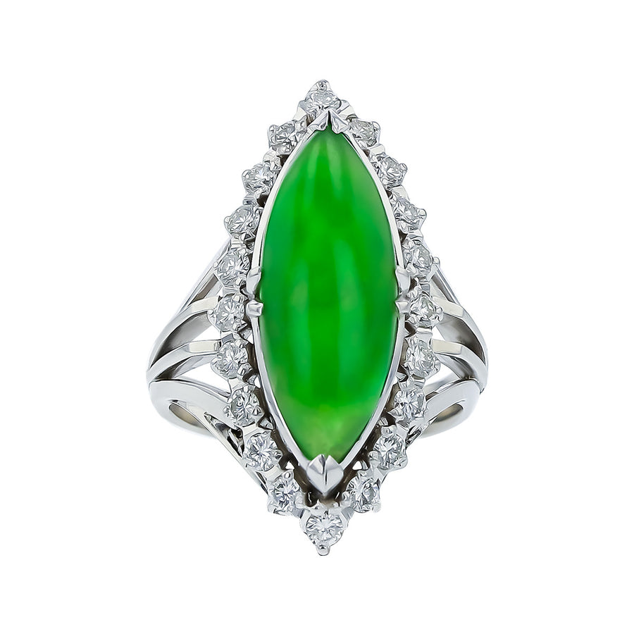 c. 1960s Platinum Jade and Diamond Halo Ring