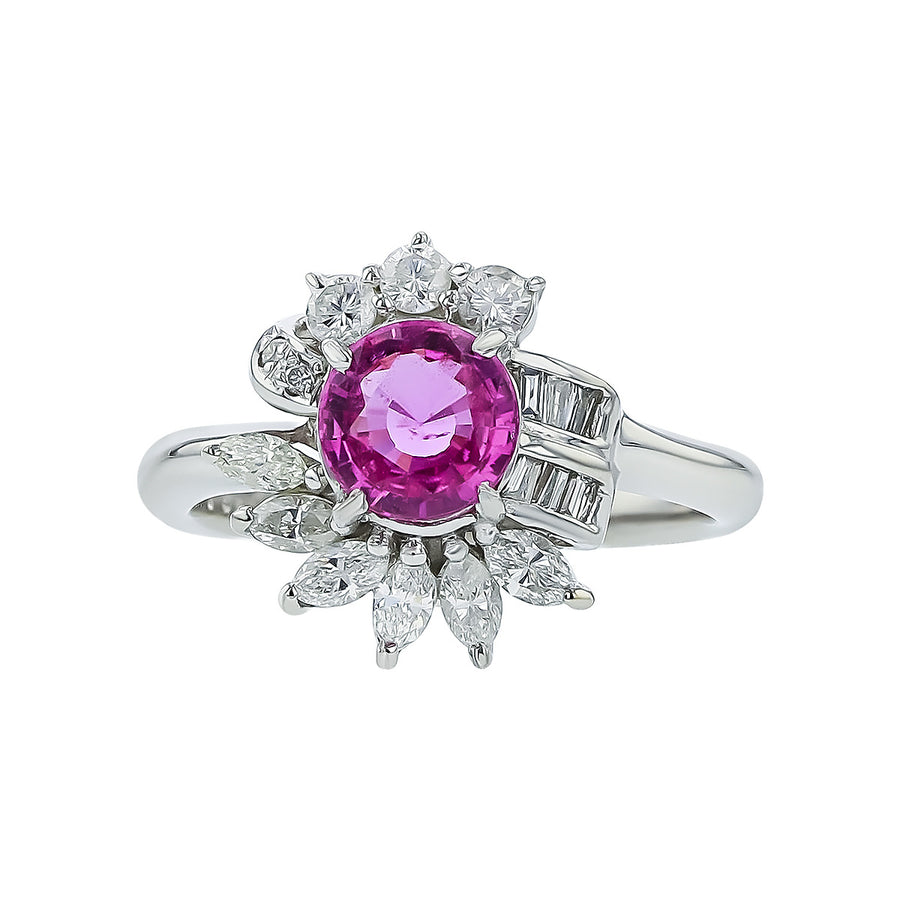 Platinum Pink Sapphire and Diamond Halo Ring