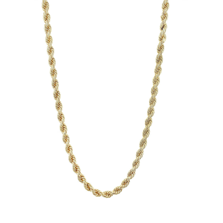 30-Inch 14K Yellow Gold Hollow Rope Chain Necklace