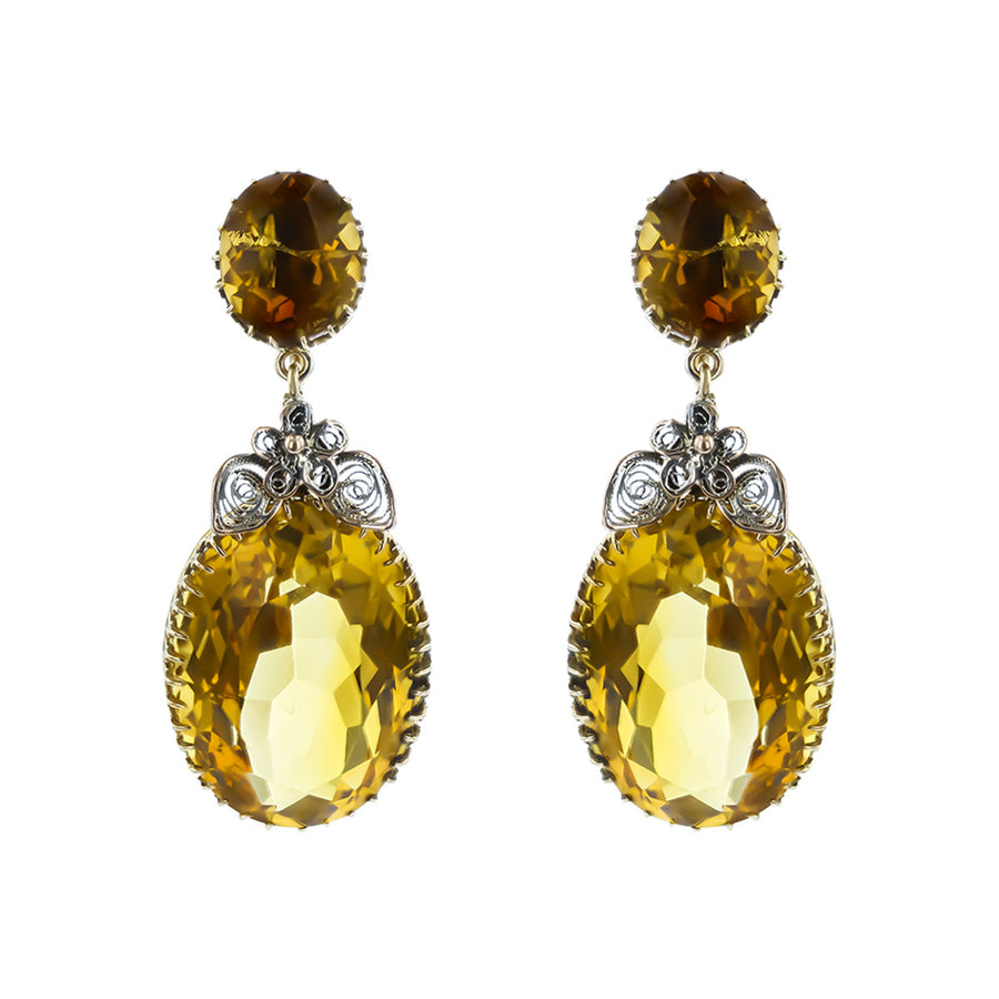 Mid-century 14K Yellow Gold Citrine Drop Screw Back Earrings