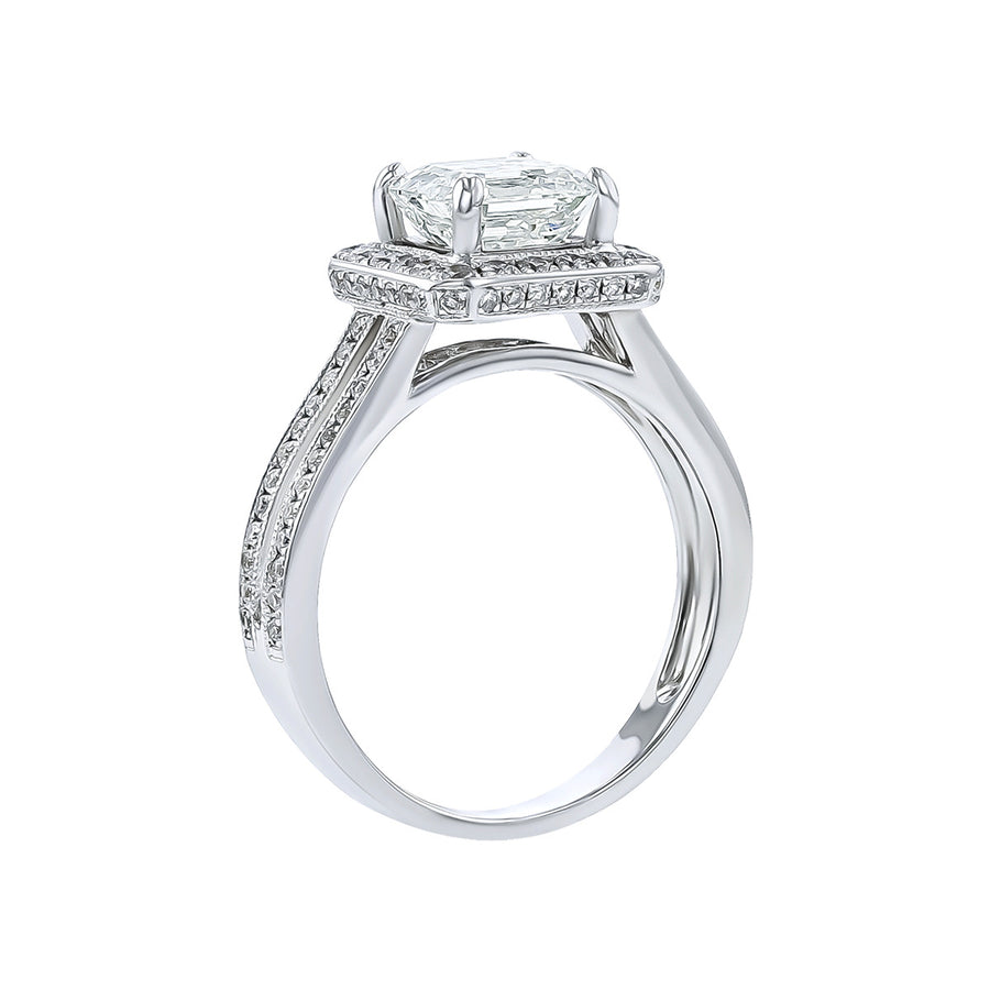 14K White Gold Asscher Diamond Halo Engagement Ring
