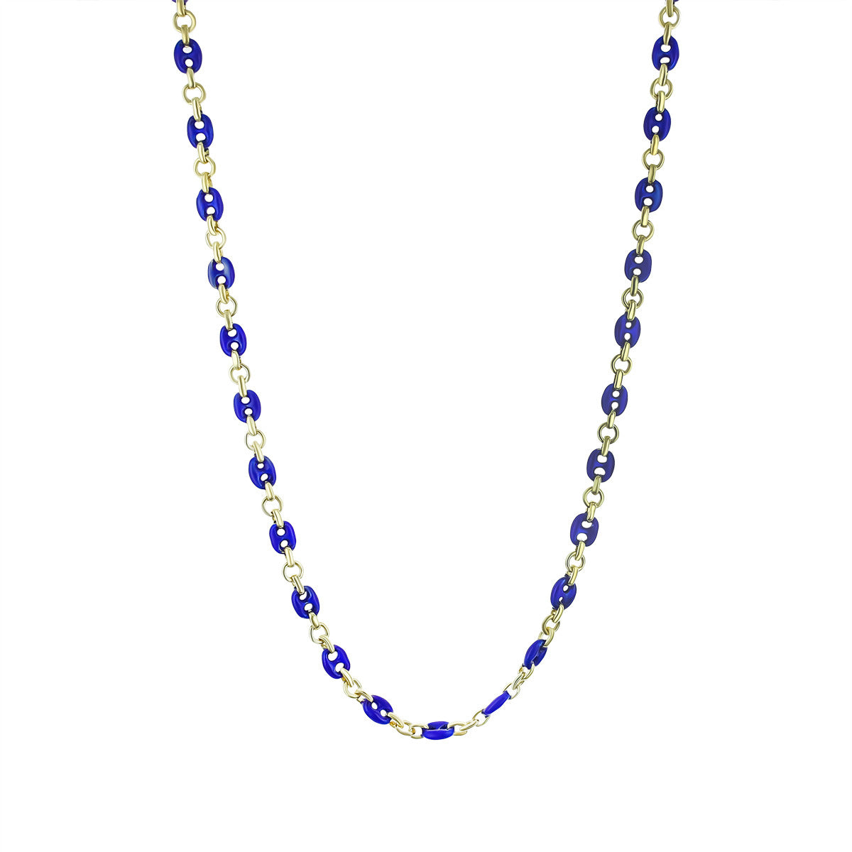 18K Yellow Gold and Blue Enamel Gucci Link Necklace | Schiffman's Jewelers