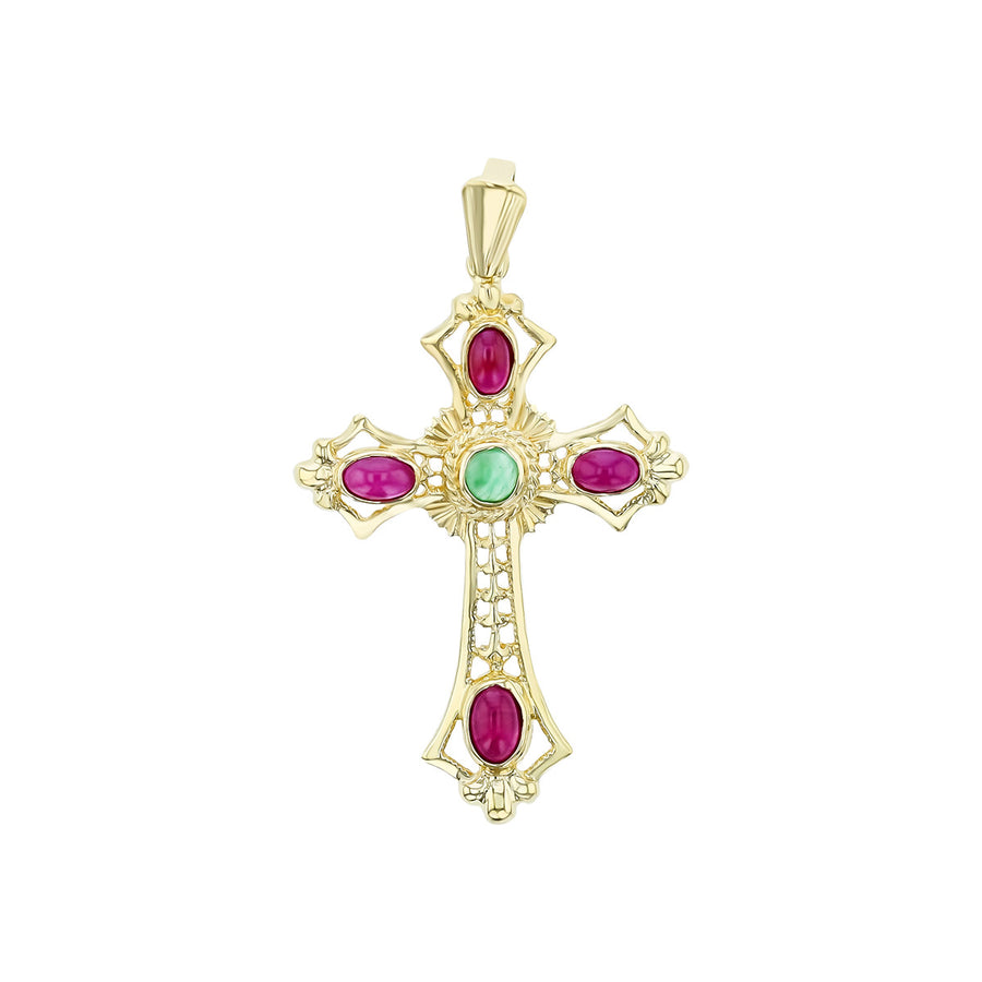 14K Yellow Gold Emerald and Ruby Cross Pendant Schiffman's Jewelers
