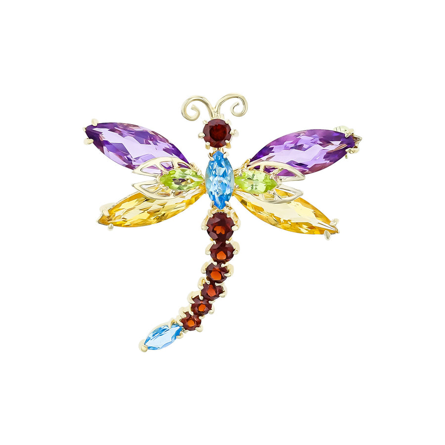 Dragonfly Pin with Amethyst, Garnet, Topaz, Peridot and Citrine