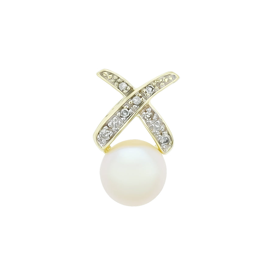 14K Yellow Gold Pearl and Diamond X Slide Pendant