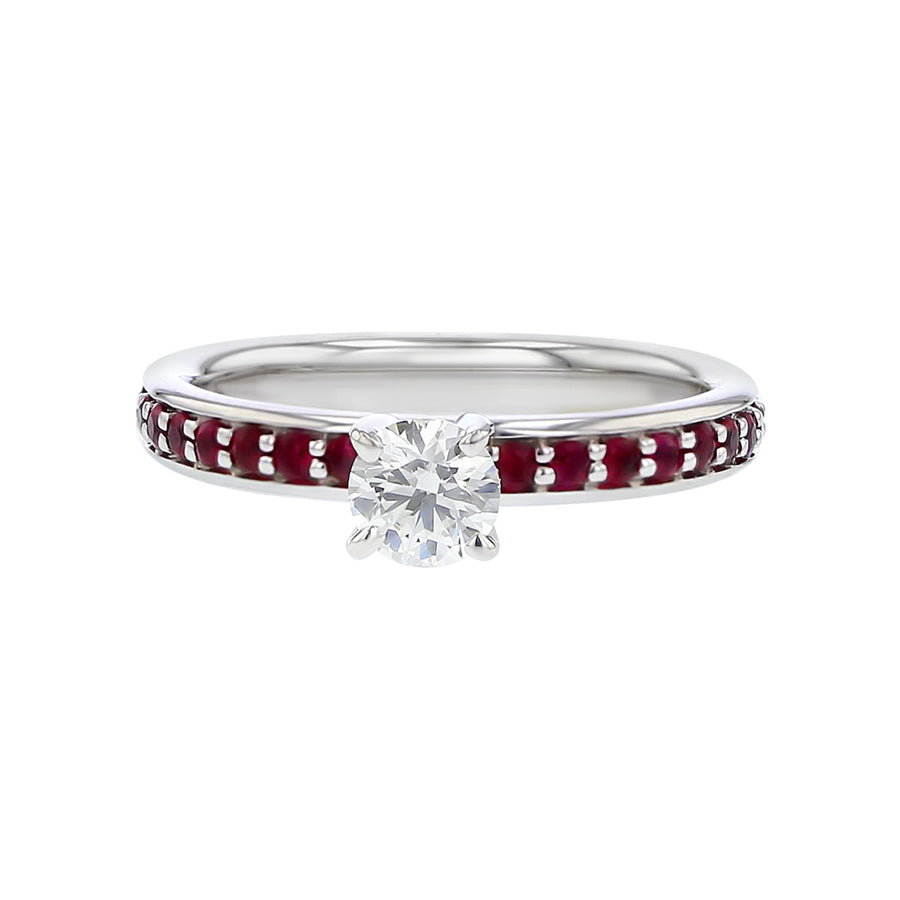 18K Gold Round Brilliant Diamond and Ruby Ring