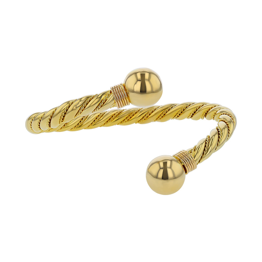 18K Yellow Gold Bypass Style Twisted Cuff Bracelet