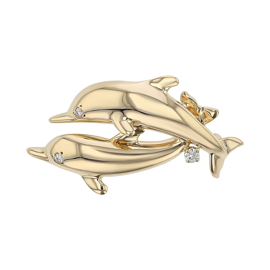 Danker 14K Yellow Gold Dolphins Pin with Diamonds