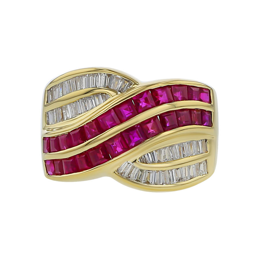Baguette Diamond and Square Ruby Swirl Ring