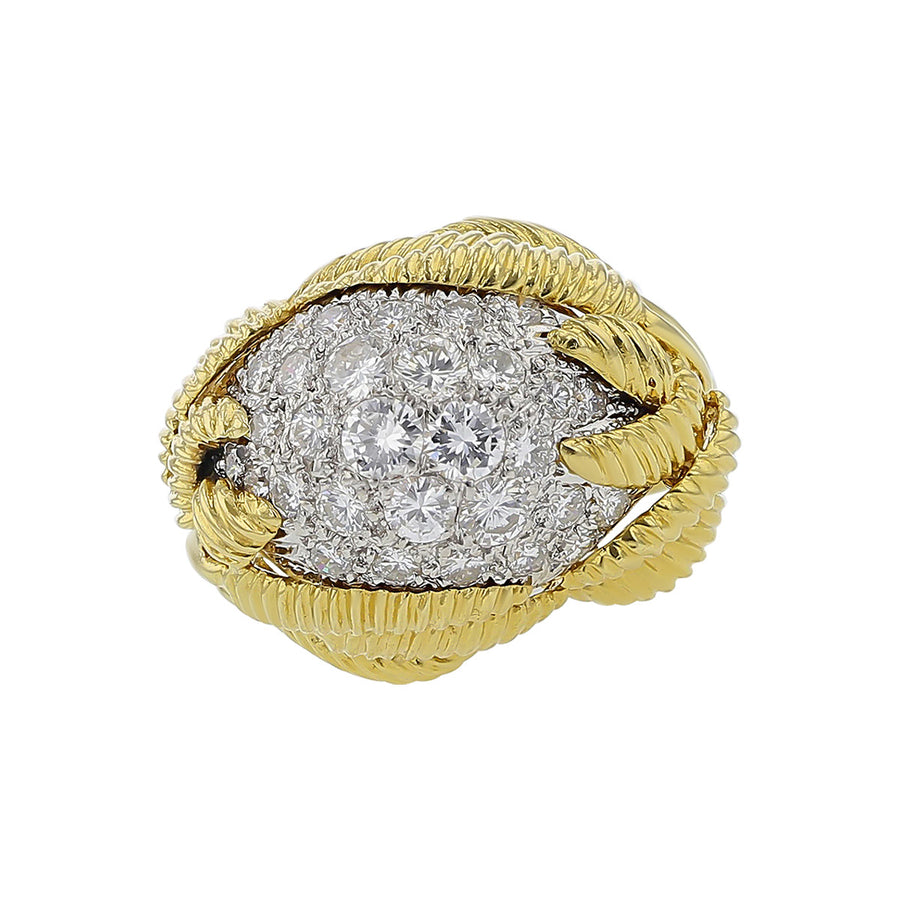 18K Yellow Gold Pave Diamond Cluster Ring