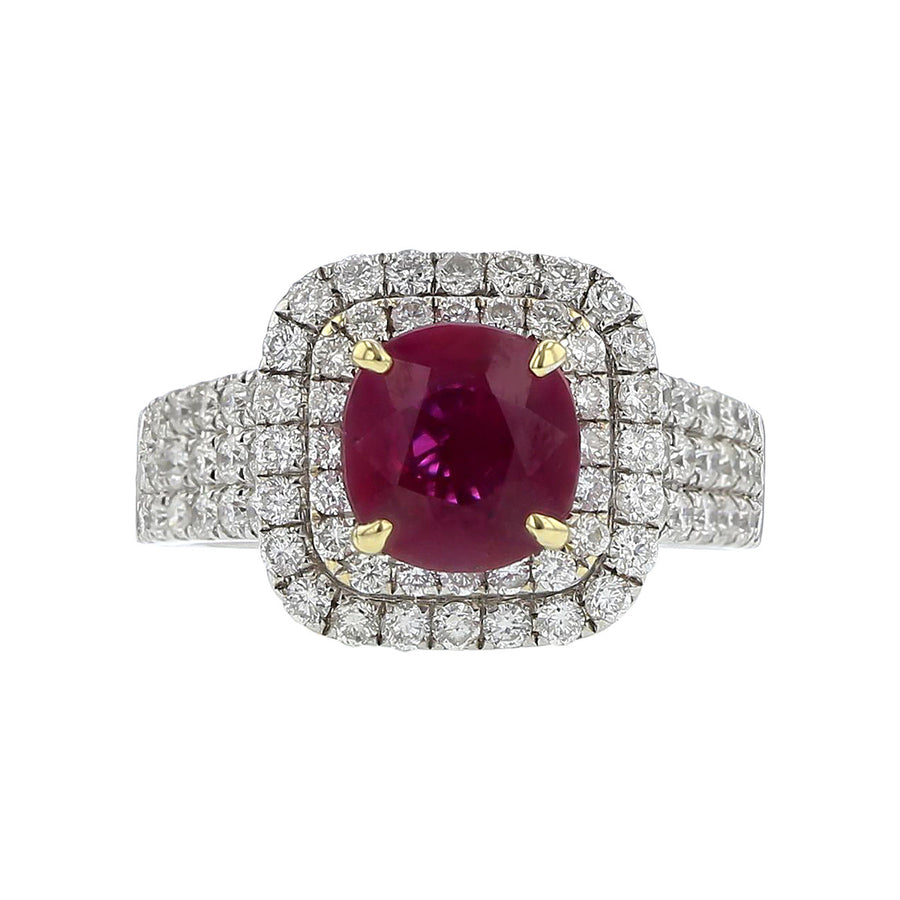 Mozambique Ruby and Diamond Double Halo Ring