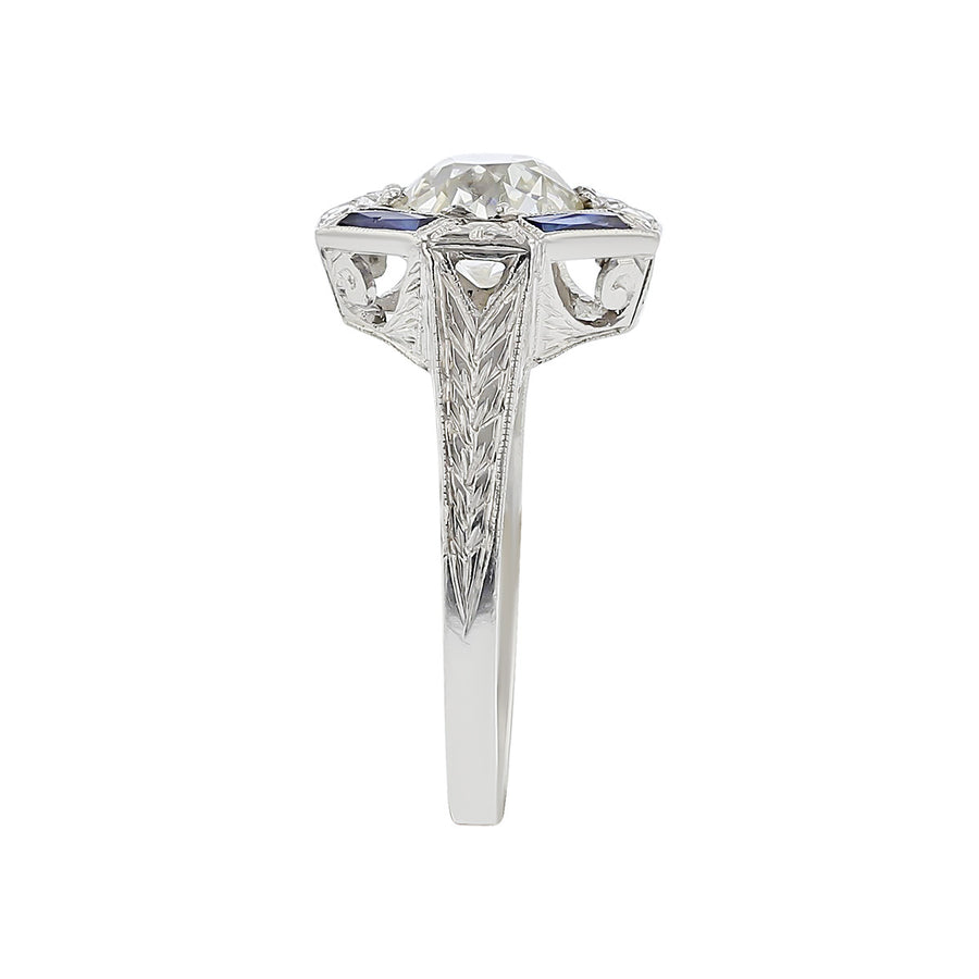Art Deco Old European-cut Diamond and Sapphire Ring
