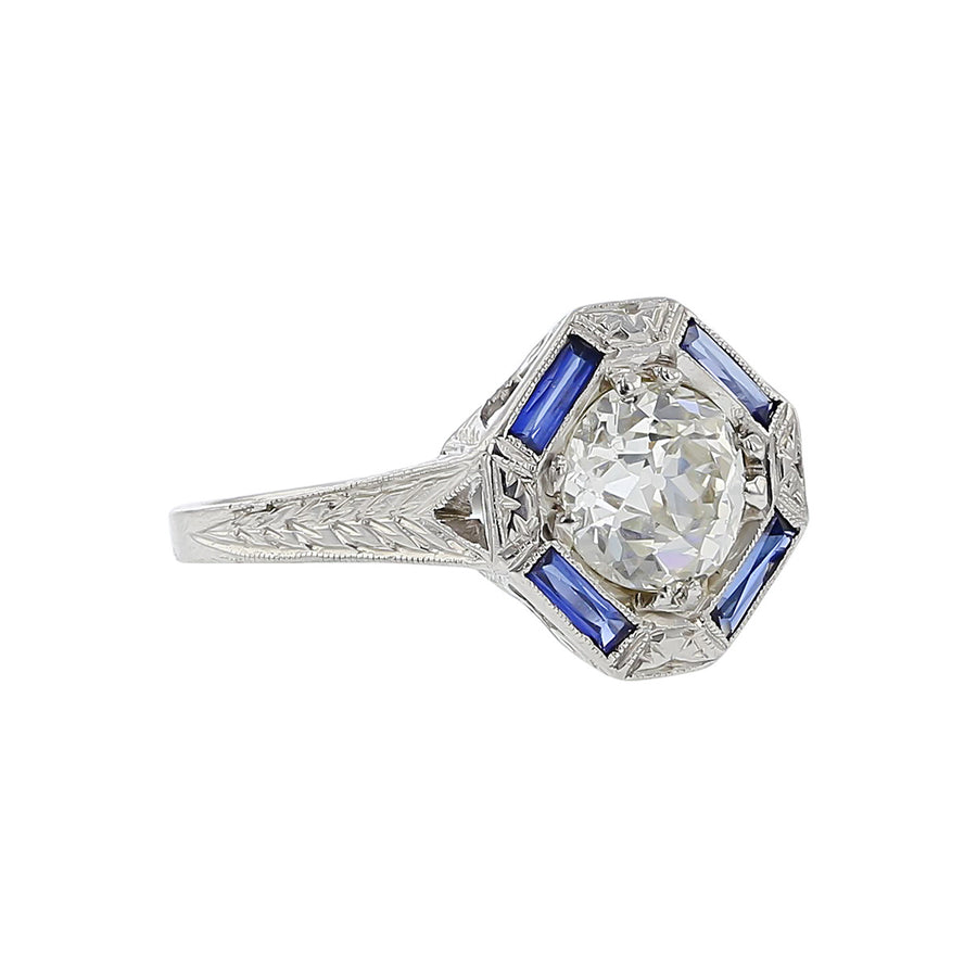 Art Deco Old European-cut Diamond and Sapphire Ring