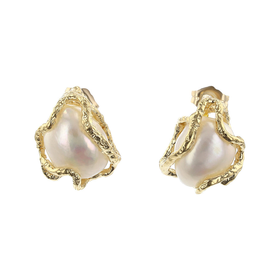 14K Yellow Gold Baroque Pearl Freeform Earrings